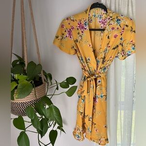 Yellow Floral Wrap Dress